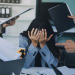 Stressful business man have so many paperwork in the office