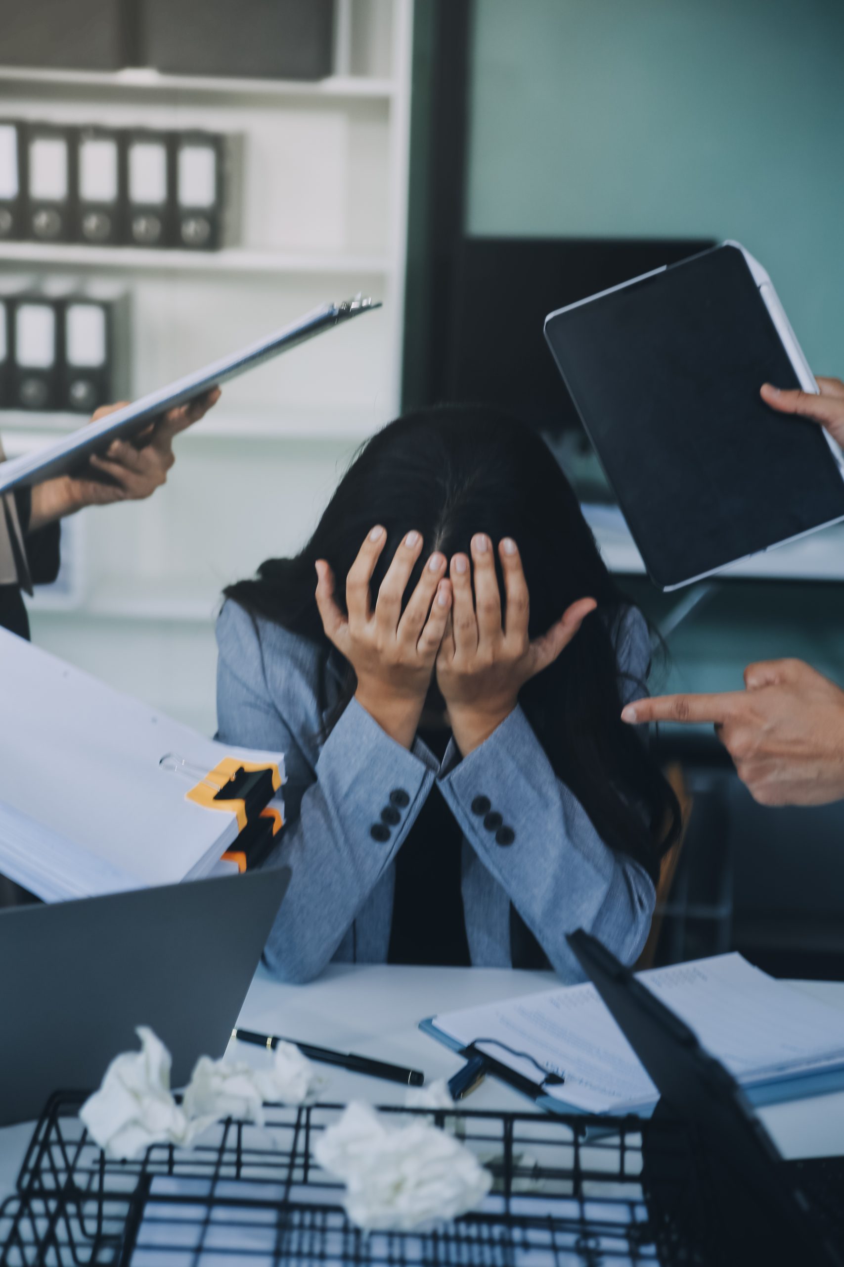 Stressful business man have so many paperwork in the office